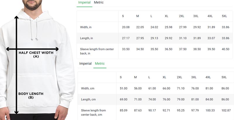 Hoodie size chart