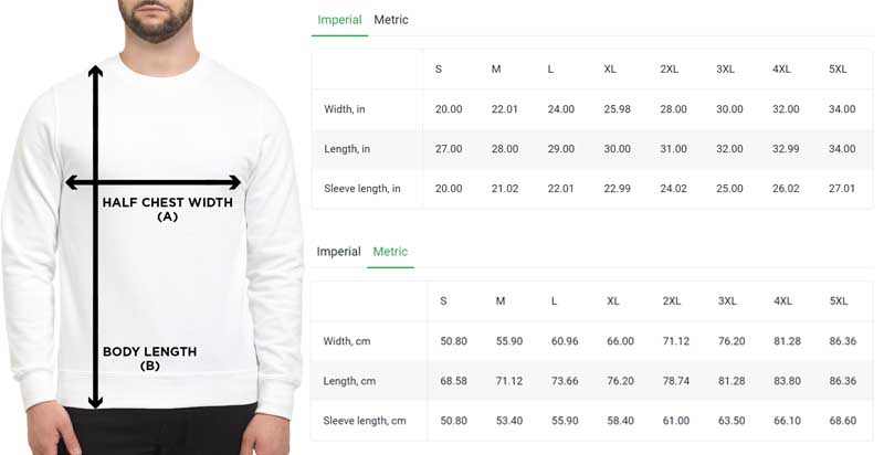 Sweatshirt size chart